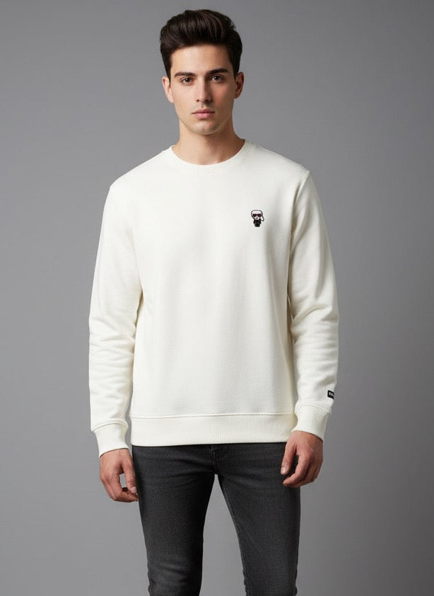 Karl Lagerfeld Men's Ikonik Karl Small Logo Crewneck Sweatshirt - Off-White