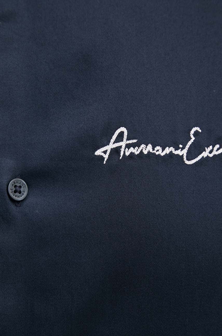 Armani Exchange Slim Fit Script Embroidered Shirt – Navy Blue