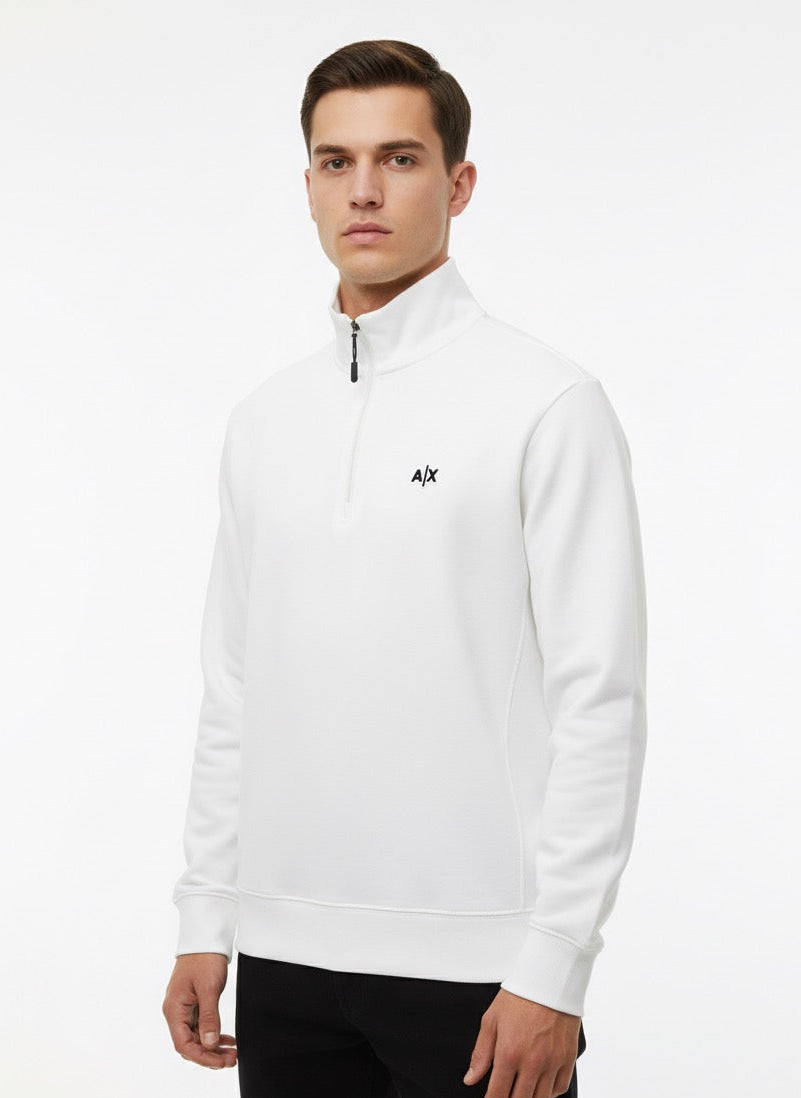 A|X Armani Exchange White Quarter-Zip High-Neck Sweatshirt