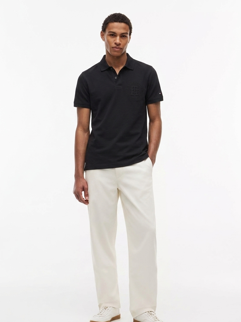 Tommy Hilfiger Embossed Monotype Logo Polo – Black