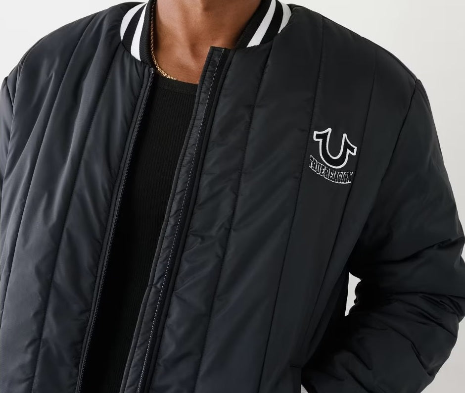 True Religion Men's Vertically Quilted Bomber Jacket - Jet Black