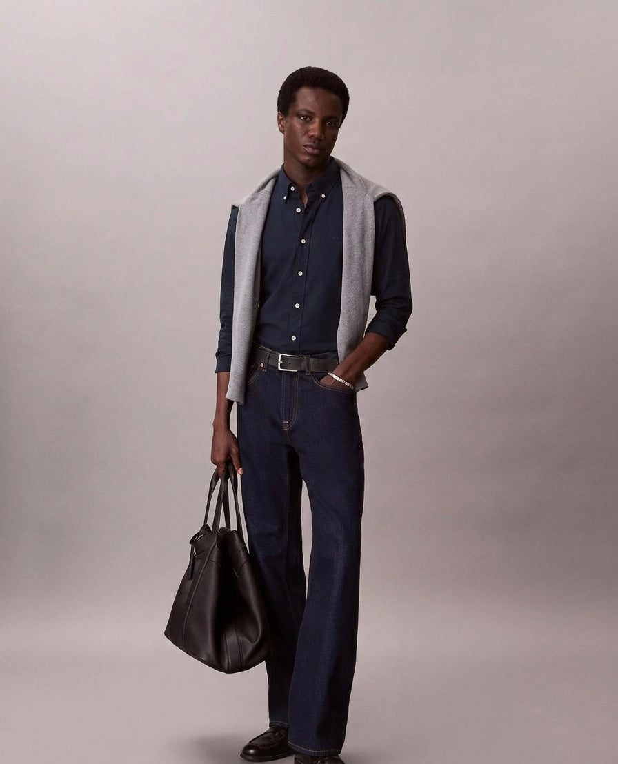 Calvin Klein Men's Regular Fit Cotton Stretch Shirt - Navy Blue