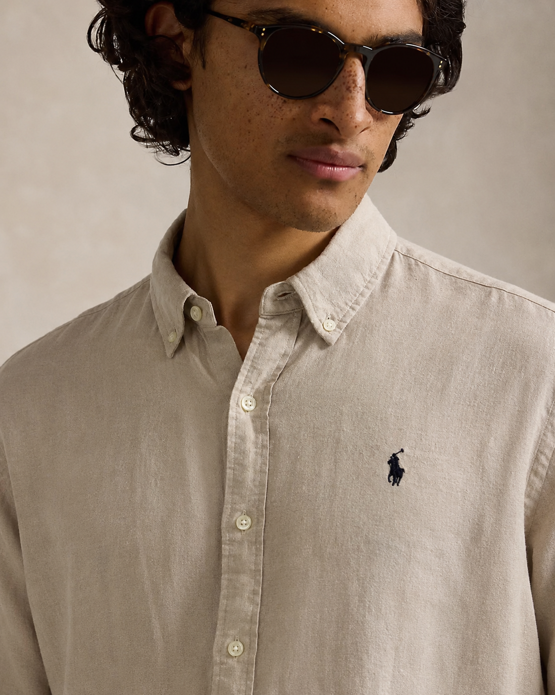 Polo Ralph Lauren Slim-Fit Button-Down Linen Shirt – Sand Beige