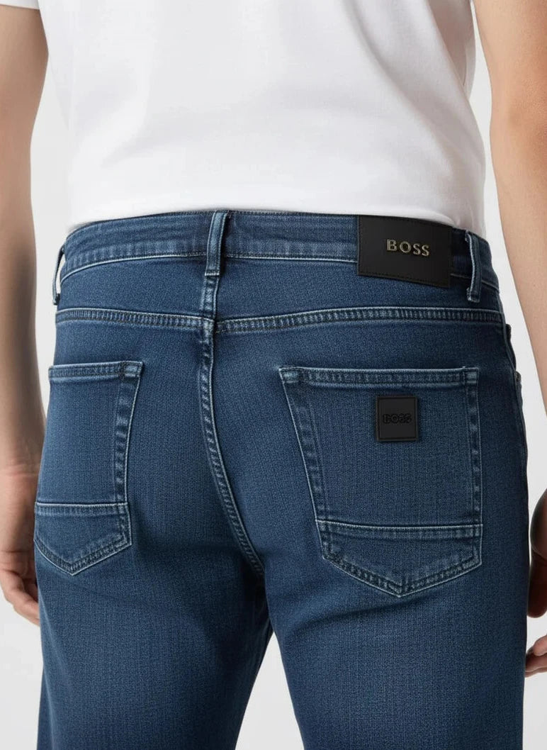 BOSS Dark Wash Tapered Fit Denim Jeans