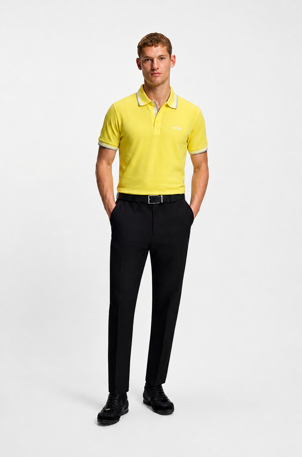 BOSS Slim-Fit Polo Shirt in Cotton Piqué with Striped Accents