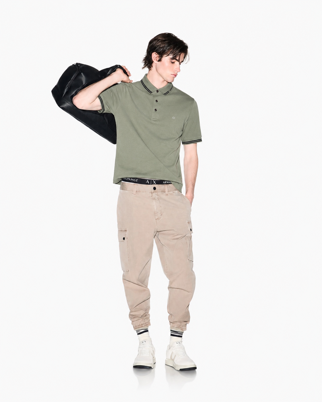 Armani Exchange Logo-Collar Slim-Fit Polo Shirt – Sage Green