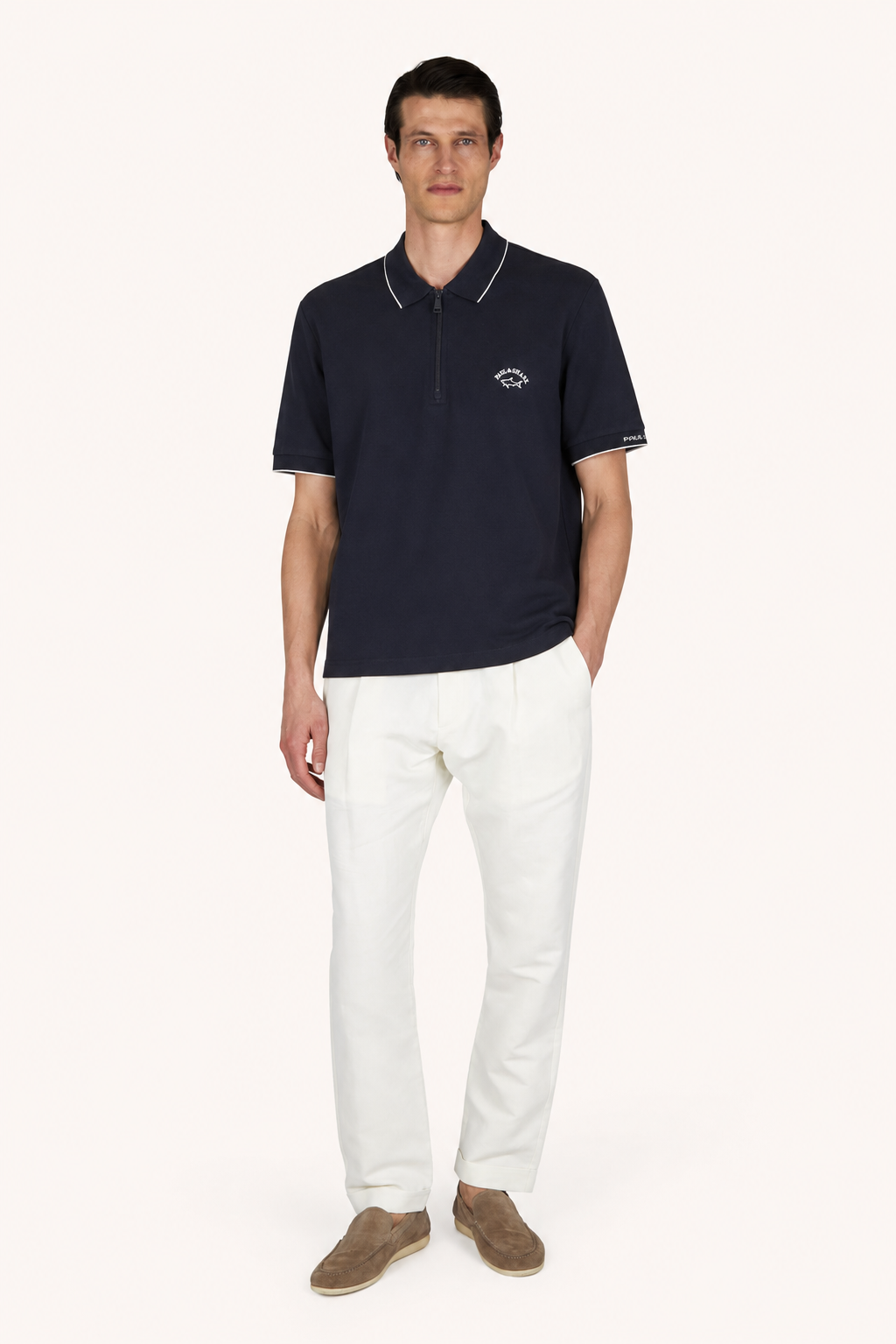 Paul & Shark Contrast Tipping Cotton Polo with Zipper