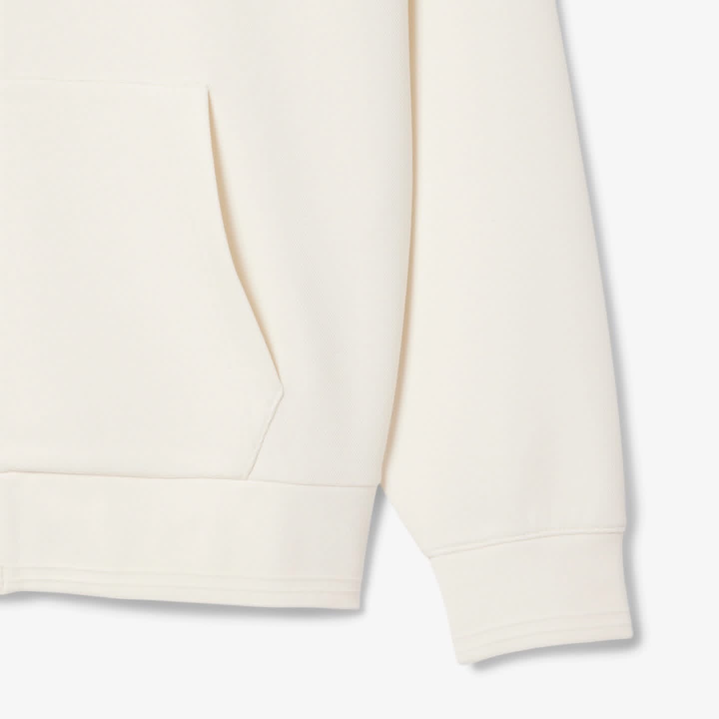 Lacoste Premium Full-Zip Hoodie - Tonal Embroidered Crocodile Badge (Cream/Off-White)