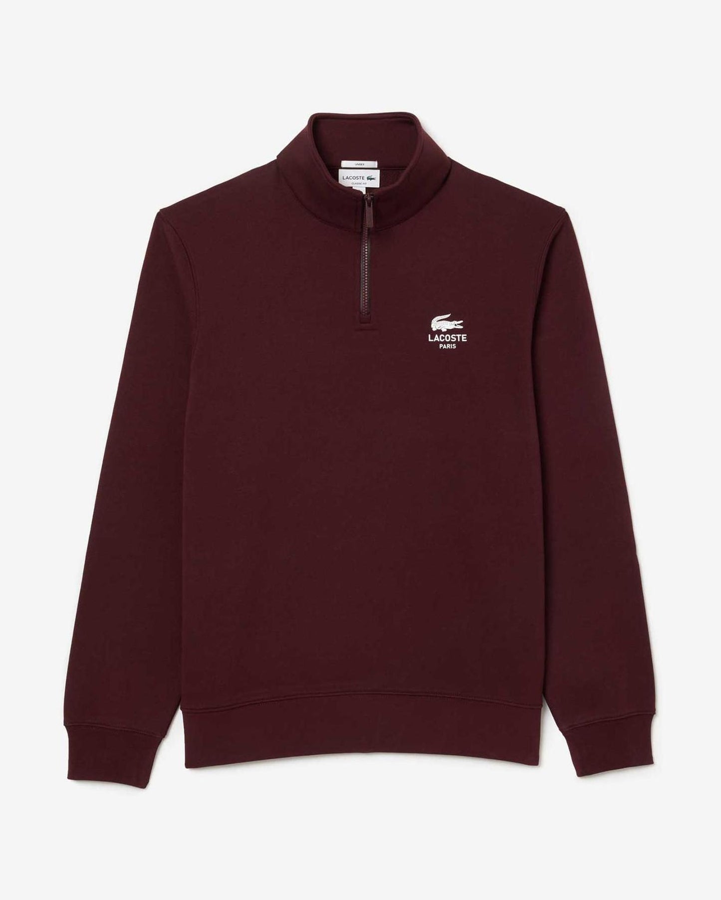 Lacoste High Neck Zip-Up Print Sweatshirt in burgundy