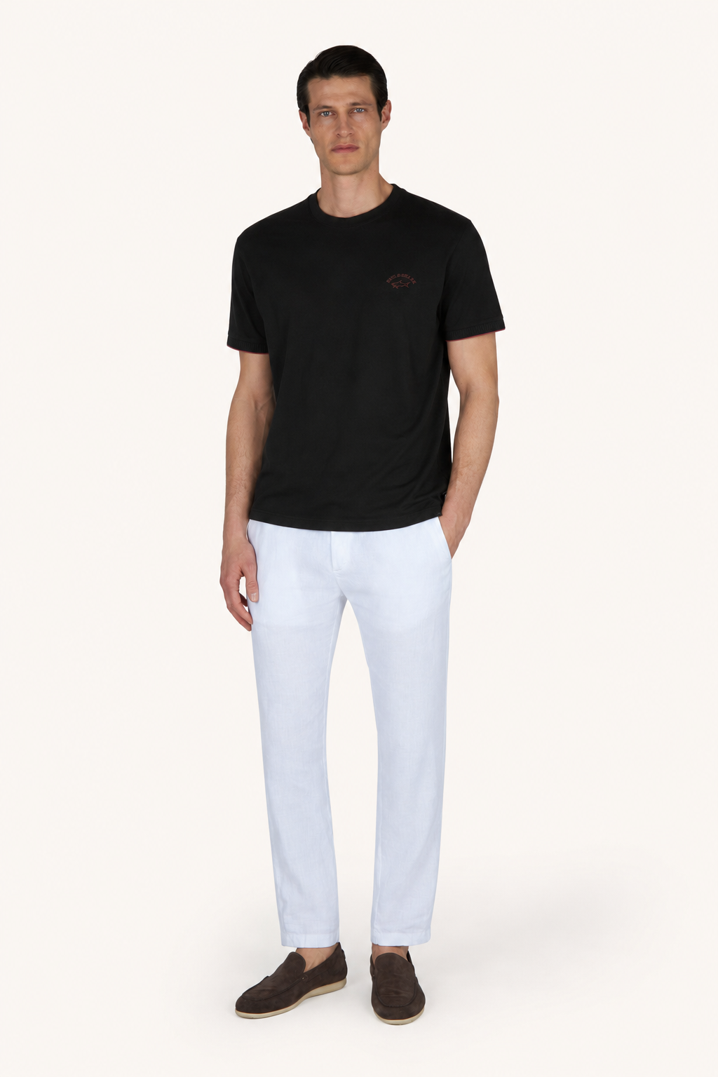 Paul & Shark Tipped Cuff Smooth Cotton T-Shirt – Black