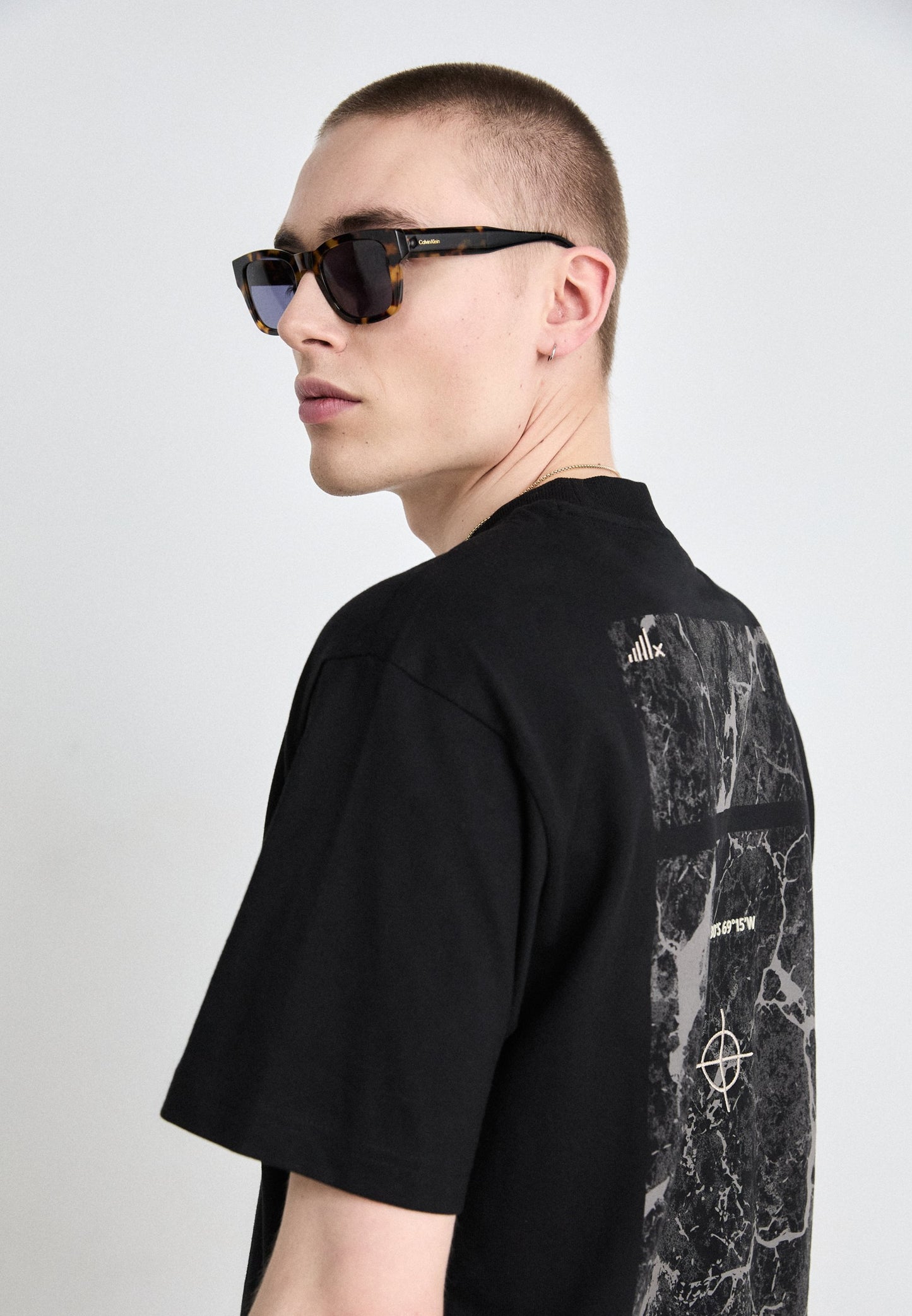 BOSS Cotton Jersey T-Shirt with Map Graphic Print - Black