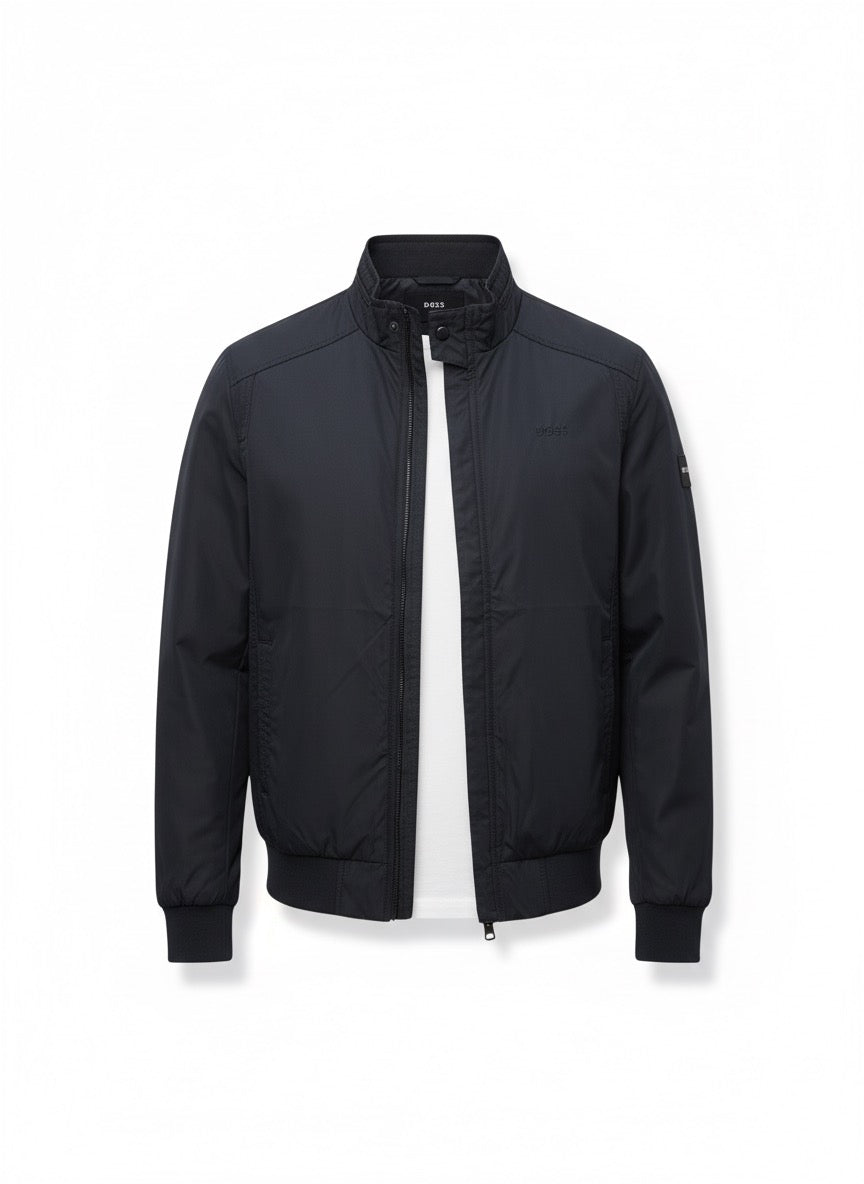 BOSS Navy Blue Lightweight Bomber Jacket with Stand