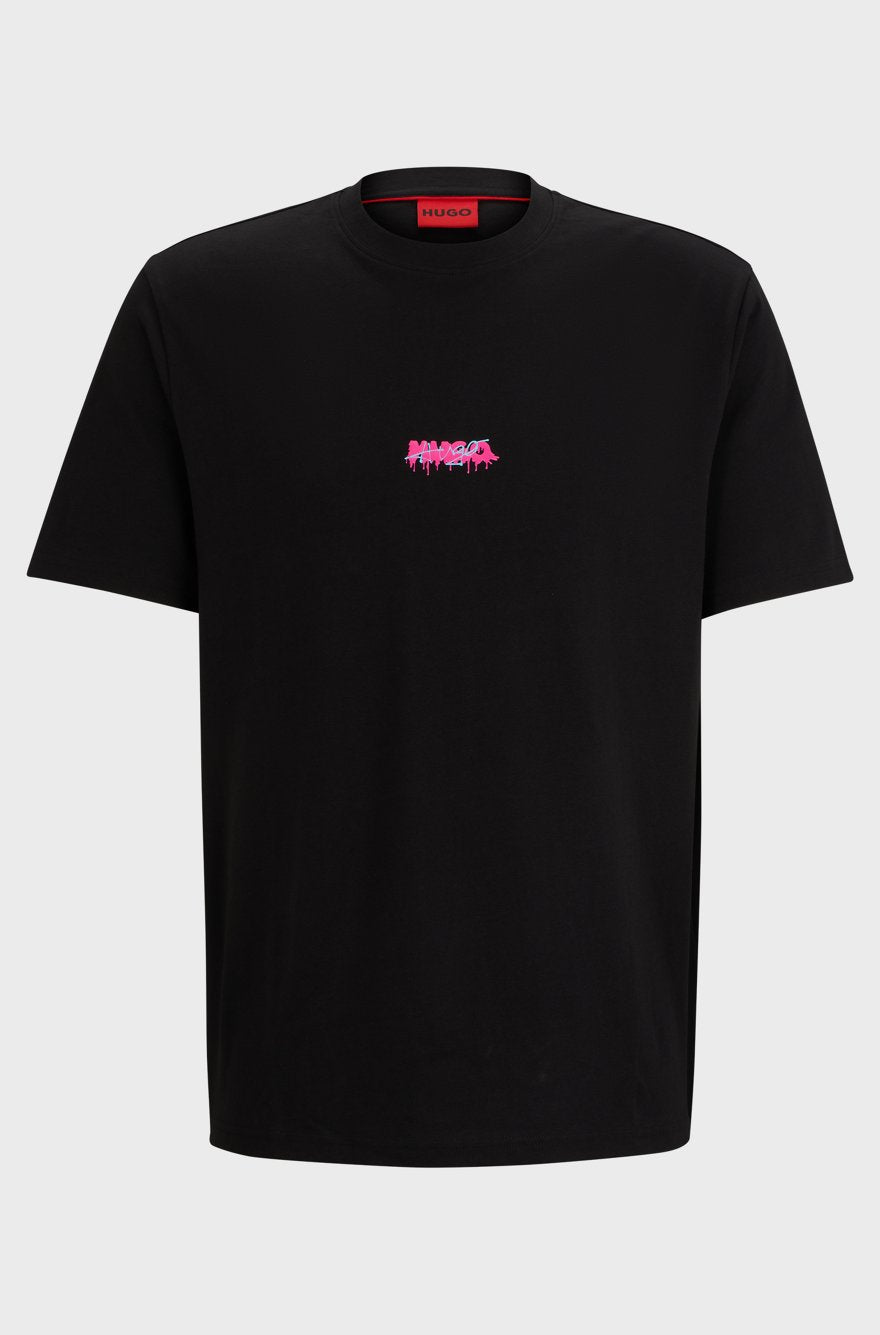 HUGO Relaxed-Fit Cotton T-Shirt with Dripping Graffiti Logo