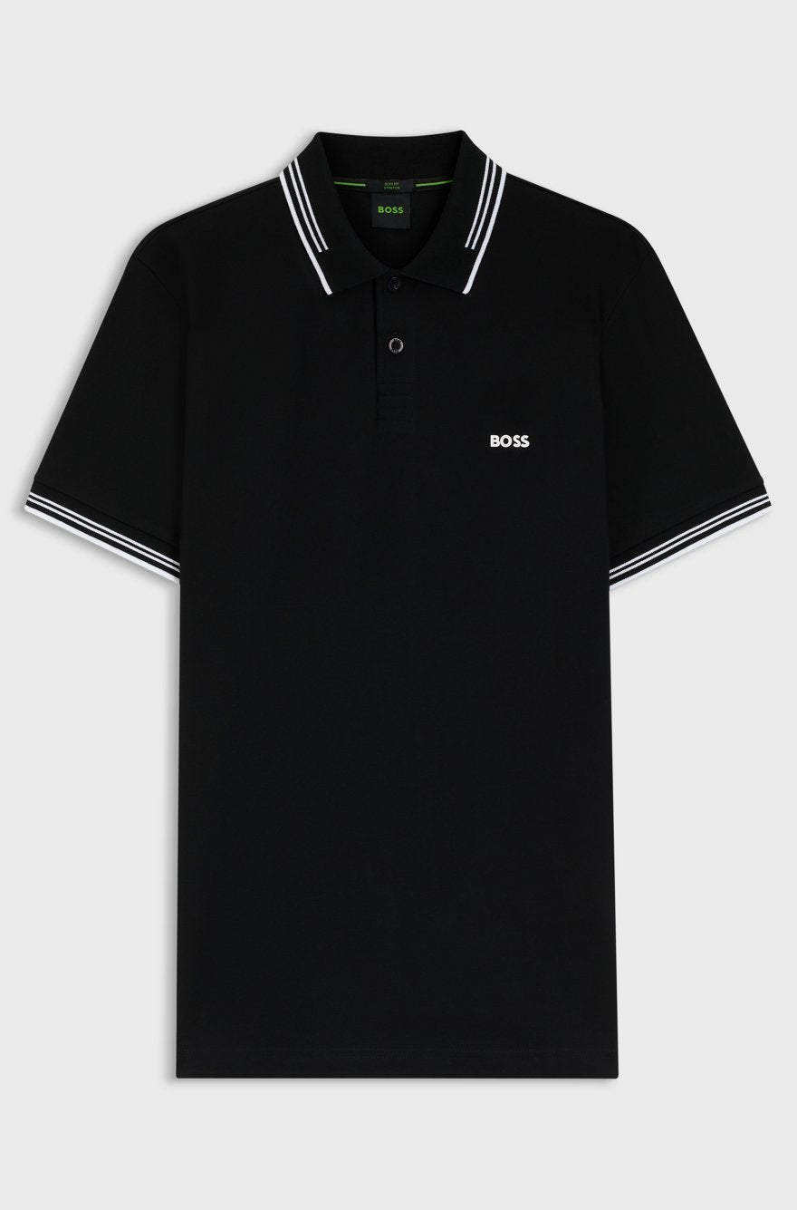 BOSS Slim-Fit Piqué Polo Shirt with Embroidered Logo – Black