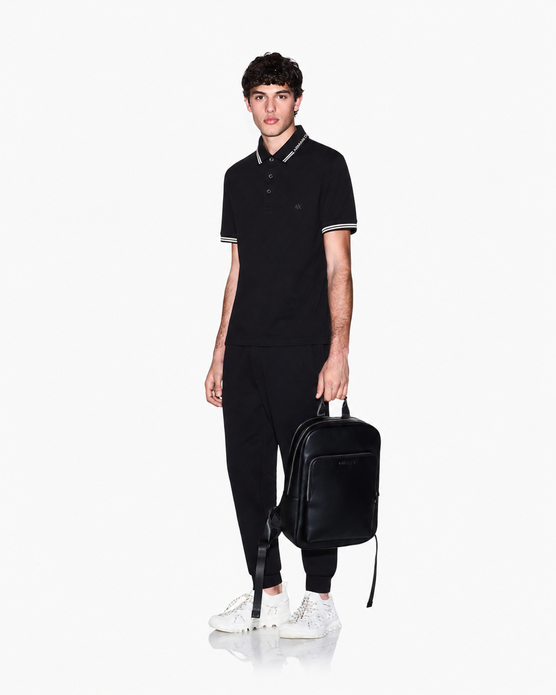 Armani Exchange Logo-Collar Slim-Fit Polo Shirt – Deep Black
