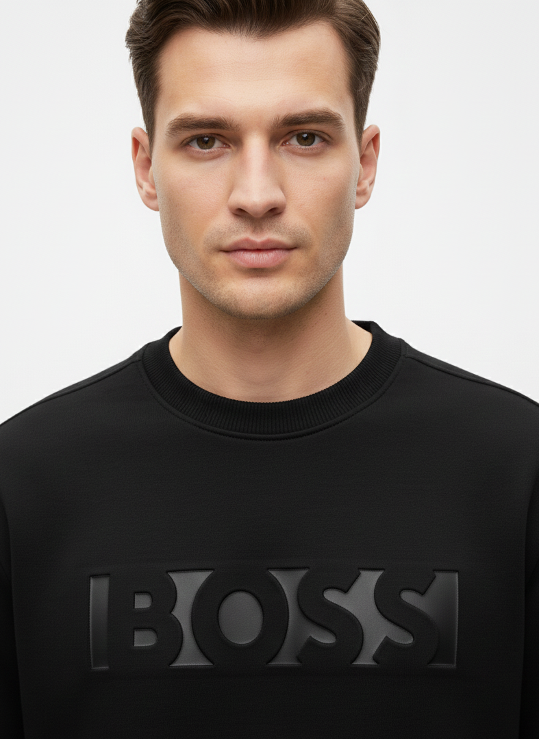 BOSS Men's Relaxed-Fit Sweatshirt with Embossed Logo - Black