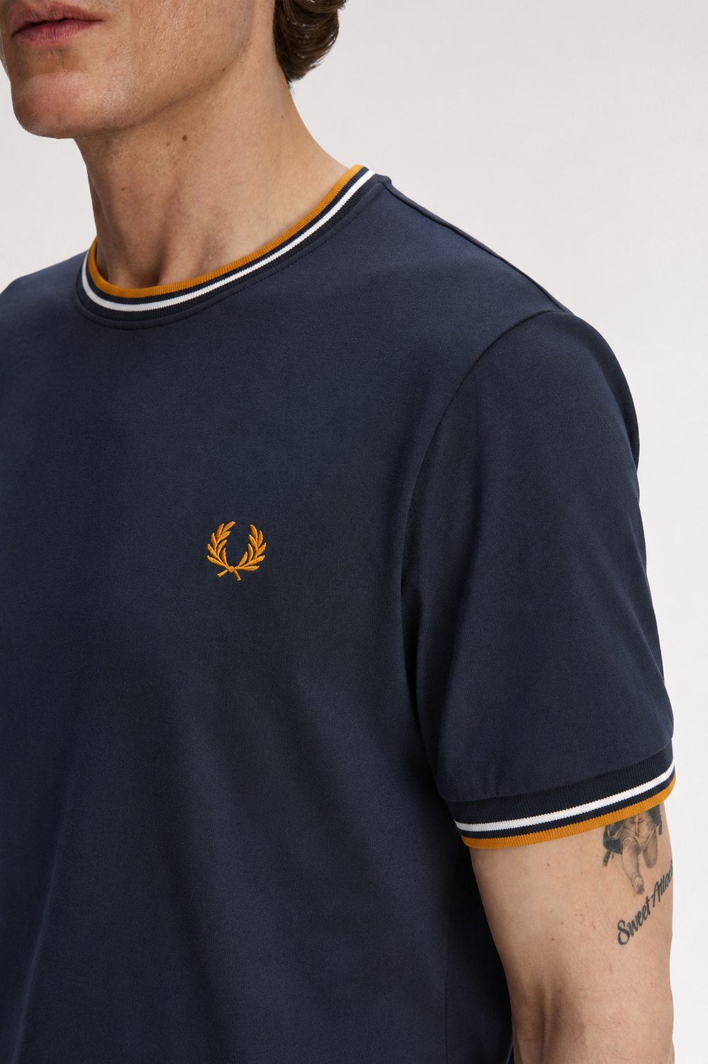 Fred Perry Twin Tipped Crew-Neck Cotton T-Shirt in Navy