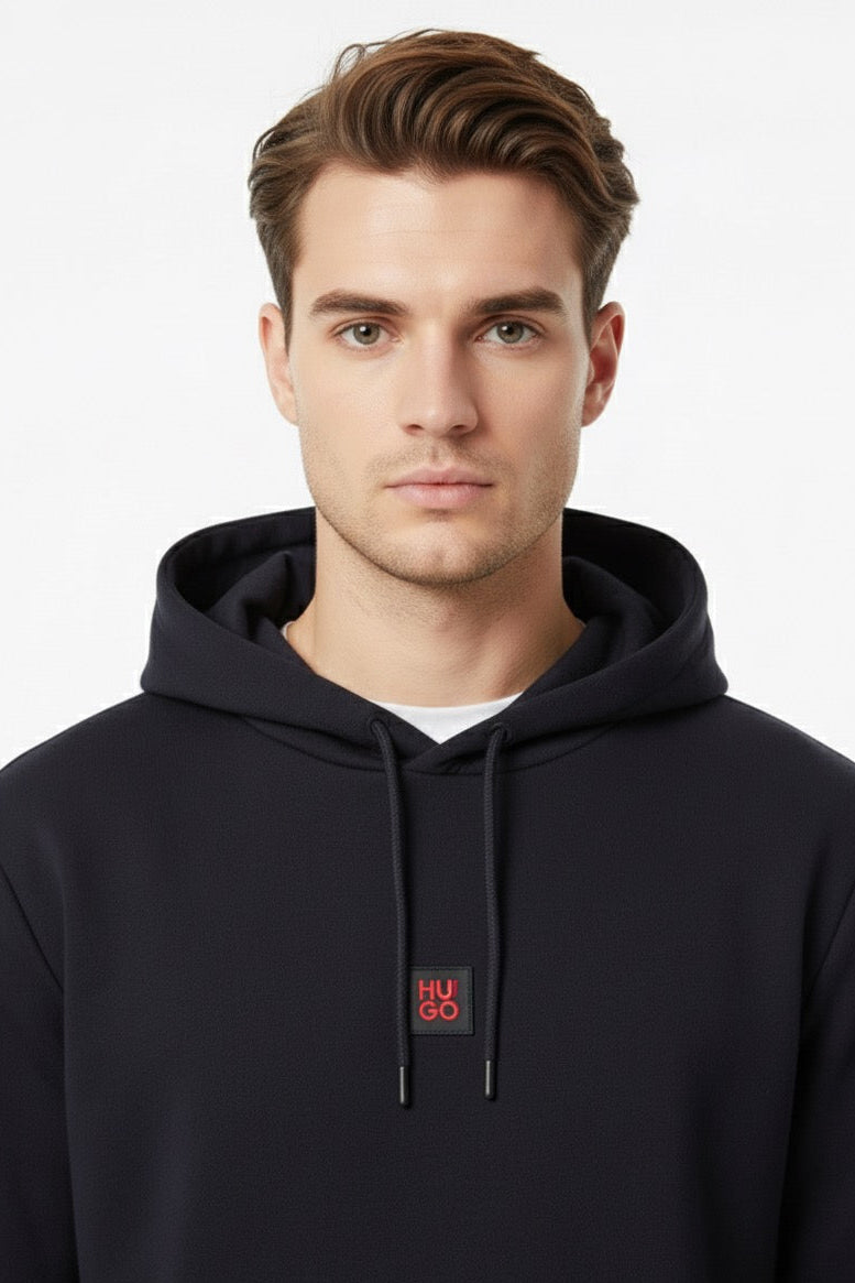 HUGO Relaxed-Fit Hoodie in Cotton-Blend with Signature Red Logo