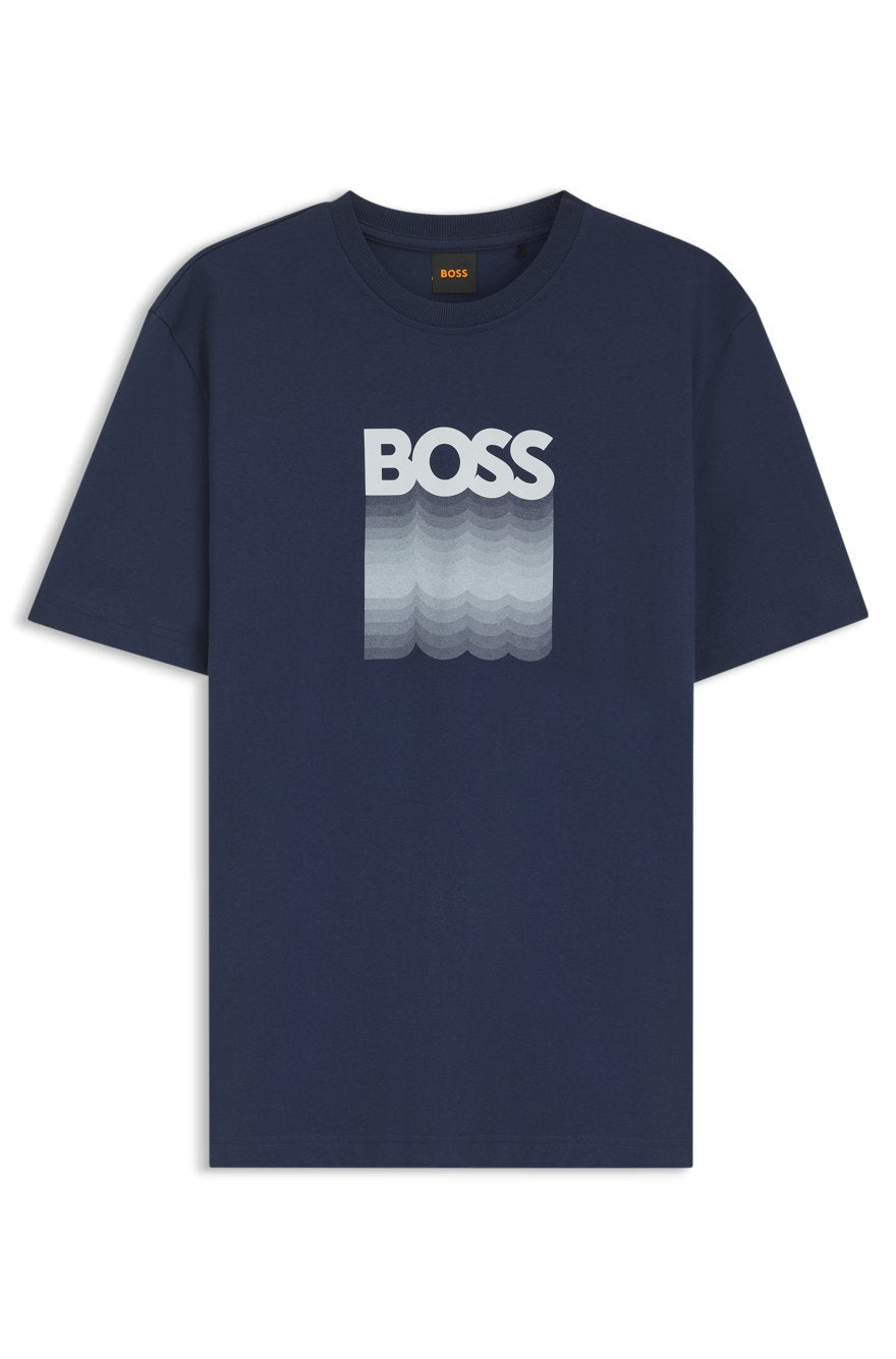 BOSS Regular-Fit Cotton T-Shirt with Gradient Wave Logo