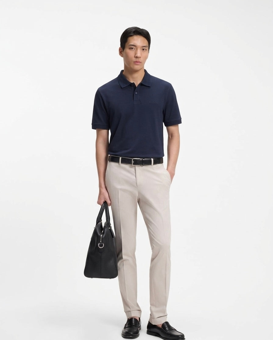 BOSS Slim-Fit Polo Shirt in Navy Stretch-Cotton Piqué