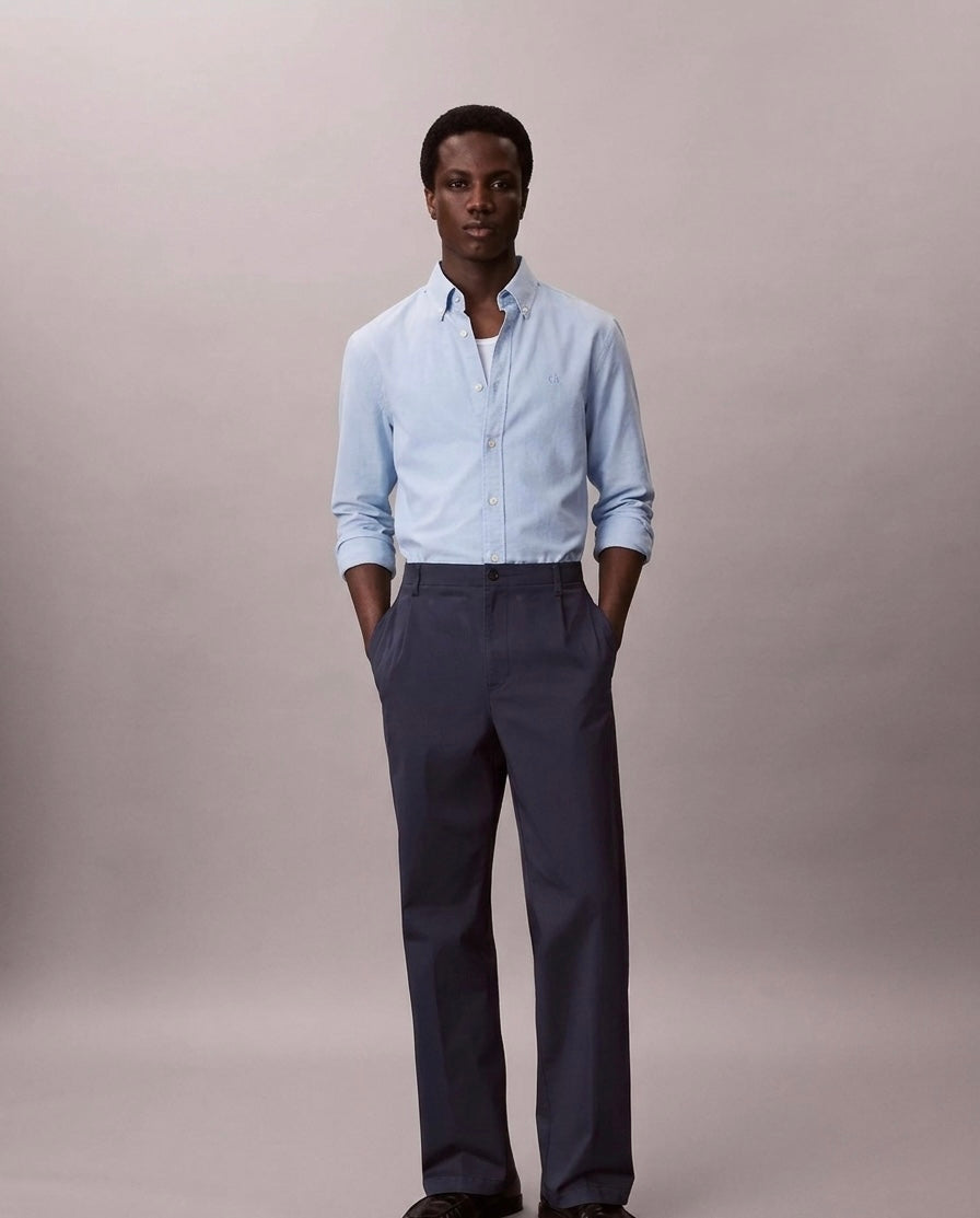 Calvin Klein Men's Regular Fit Cotton Oxford Shirt - Light Blue