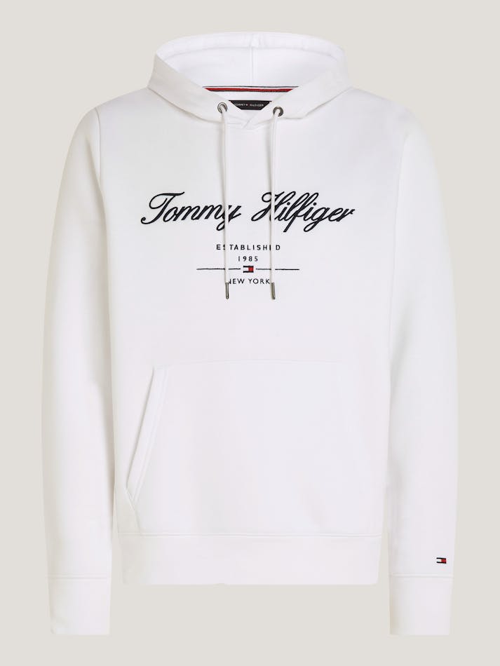 Tommy Hilfiger Signature Script Logo Fleece Hoodie - Optic White