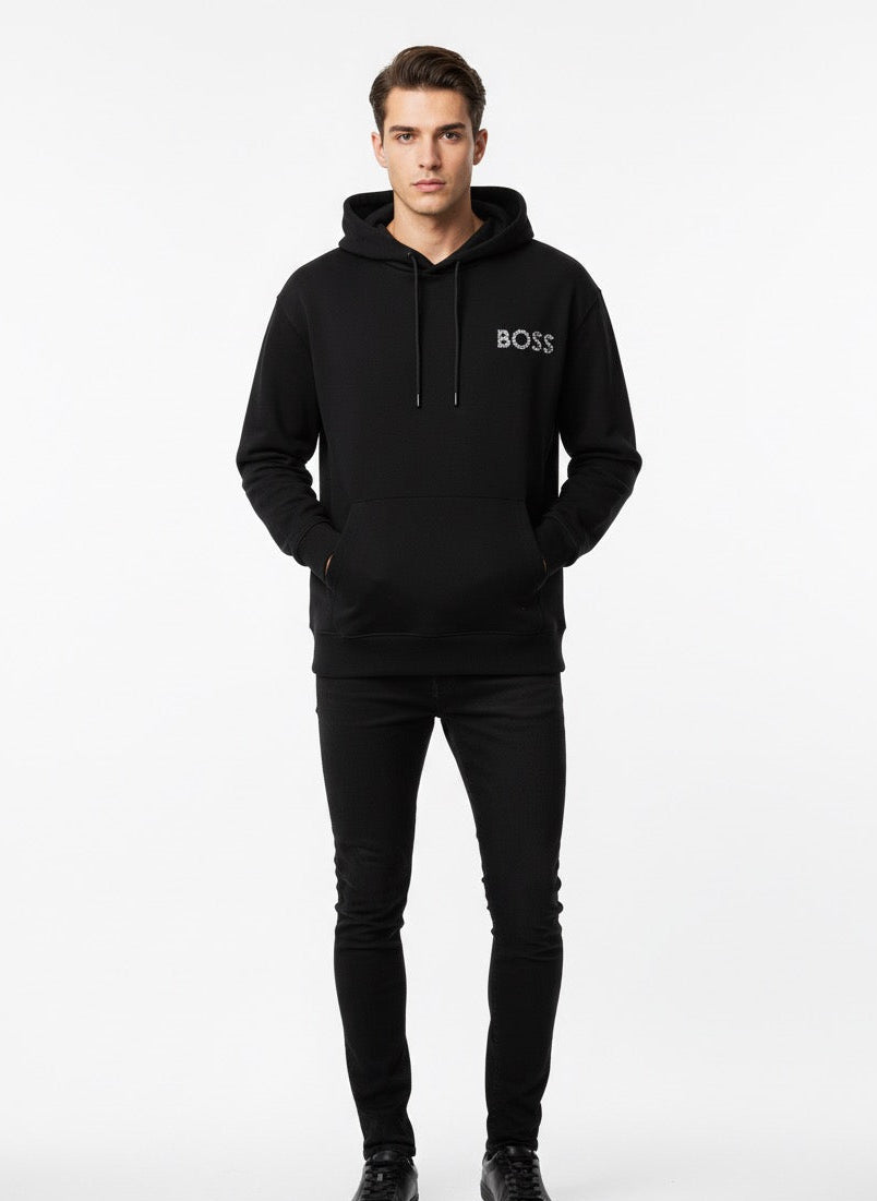 BOSS Black Hoodie with Textured Logo