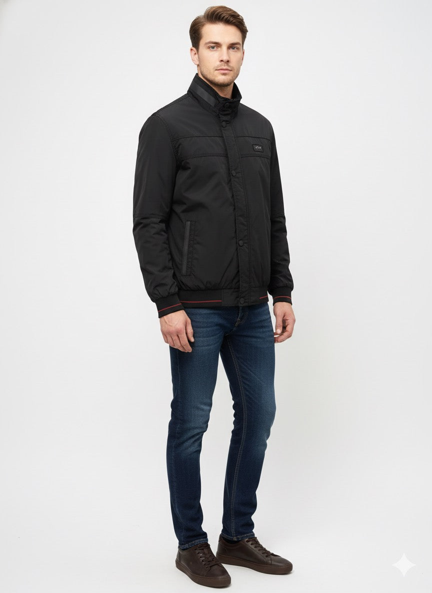 Paul & Shark Black Stand-Collar Jacket with Hidden Placket