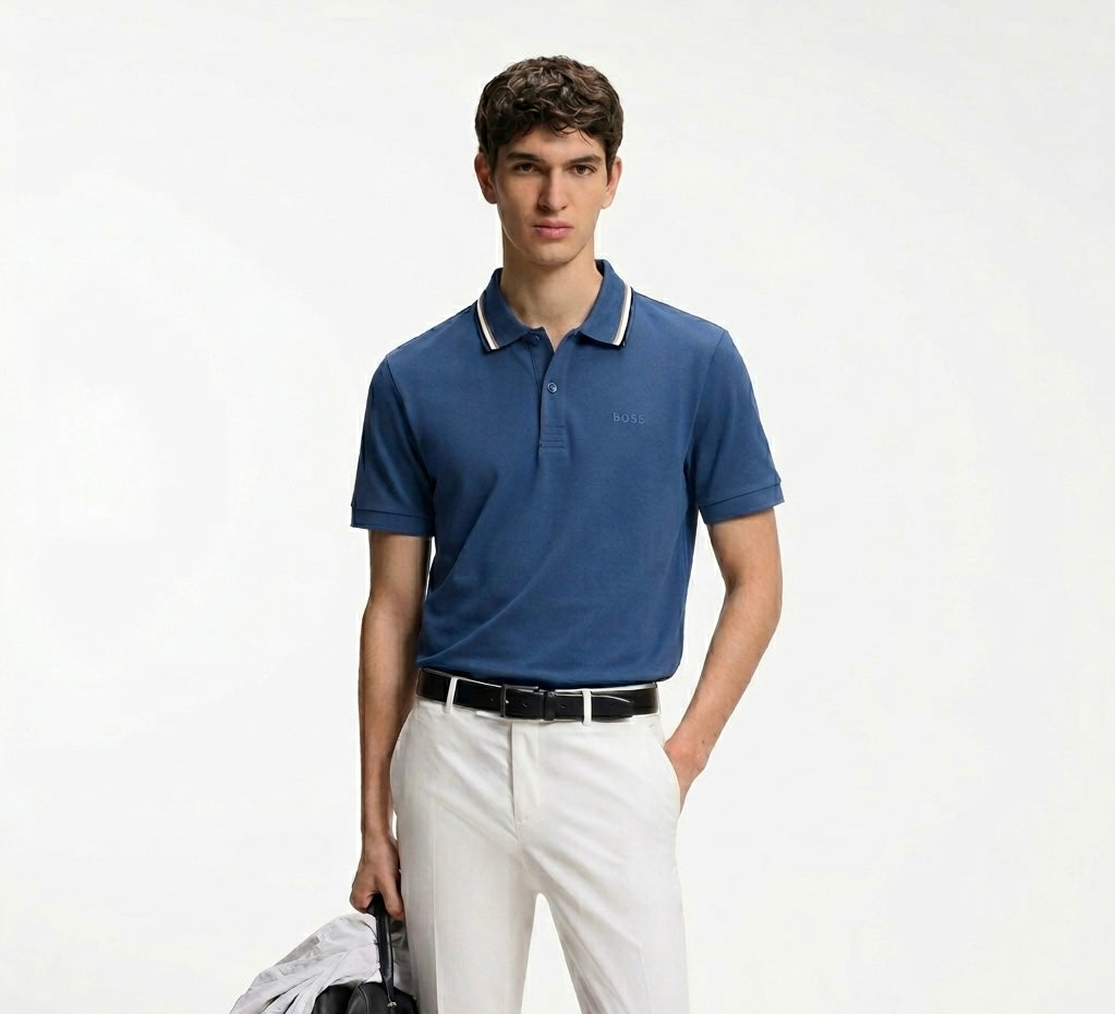 BOSS Slim-Fit Polo Shirt in Luxury Stretch Cotton with Signature Tipping