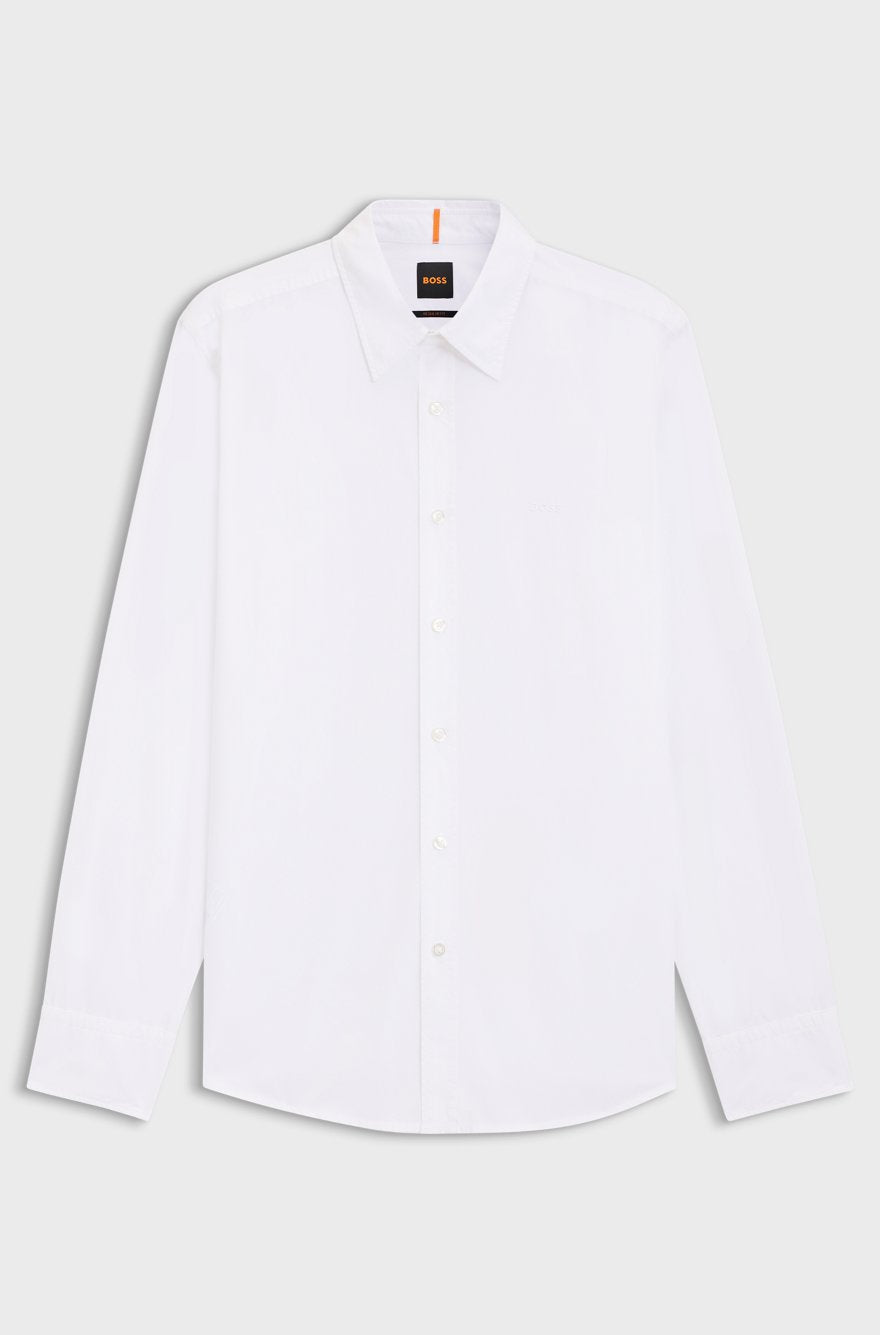 BOSS Men’s Regular-Fit Oxford Shirt in Solid White Cotton