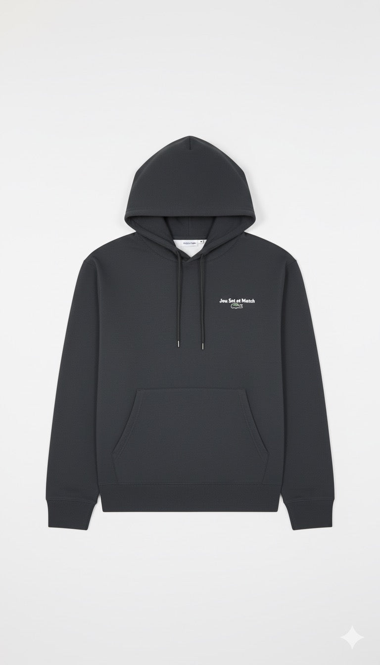 Lacoste Dark Grey Fleece Hoodie - "Jeu Set et Match" Embroidery