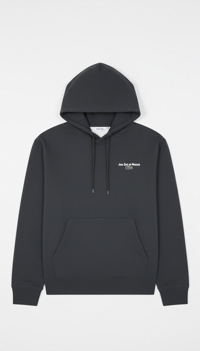 Lacoste Dark Grey Fleece Hoodie - "Jeu Set et Match" Embroidery
