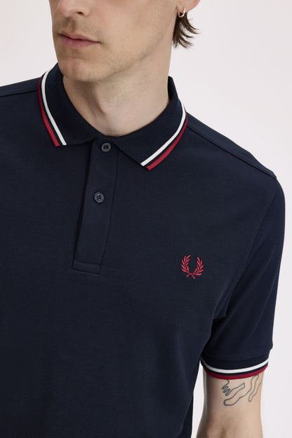 Fred Perry M3600 Twin Tipped Polo Shirt - Navy / White / Red