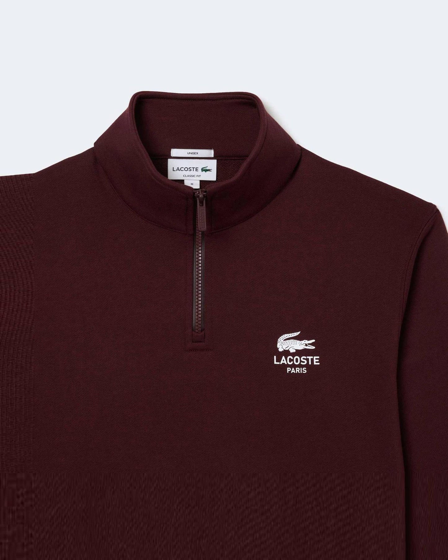 Lacoste High Neck Zip-Up Print Sweatshirt in burgundy
