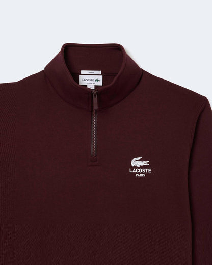 Lacoste High Neck Zip-Up Print Sweatshirt in burgundy