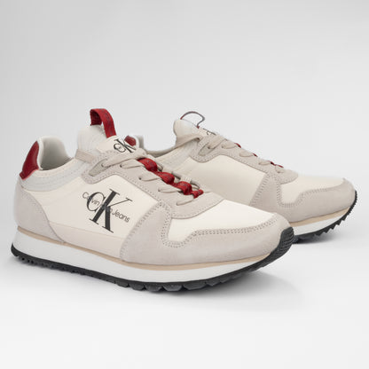 Calvin Klein Jeans – Retro Runner Sneakers in Eggshell/Deep Red