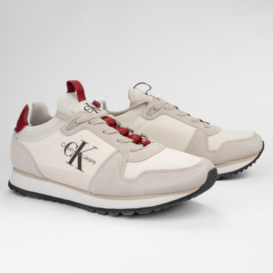Calvin Klein Jeans – Retro Runner Sneakers in Eggshell/Deep Red