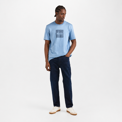 BOSS Regular-Fit Cotton T-Shirt with Distressed Stitch-Effect Logo