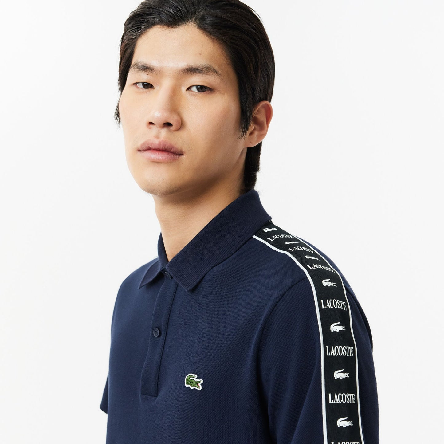 Lacoste Regular Fit Monogram Tape Cotton Polo Shirt – Navy Blue