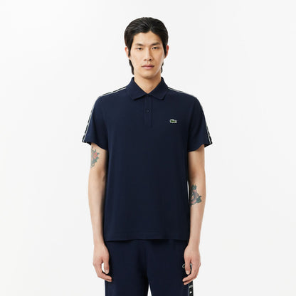 Lacoste Regular Fit Monogram Tape Cotton Polo Shirt – Navy Blue