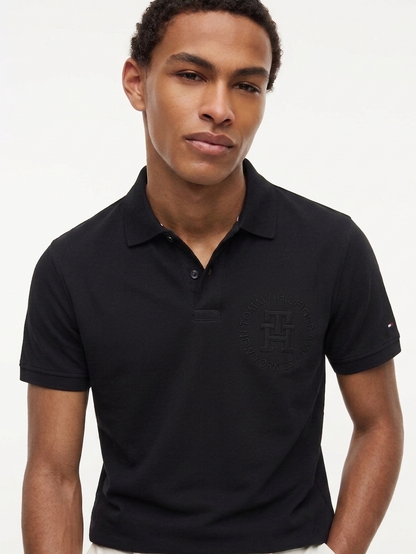 Tommy Hilfiger Embossed Monotype Logo Polo – Black