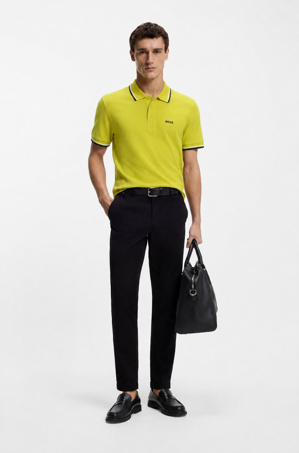 BOSS Regular-Fit Cotton Piqué Polo Shirt in Lime Yellow
