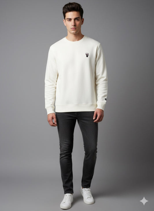 Karl Lagerfeld Men's Ikonik Karl Small Logo Crewneck Sweatshirt - Off-White