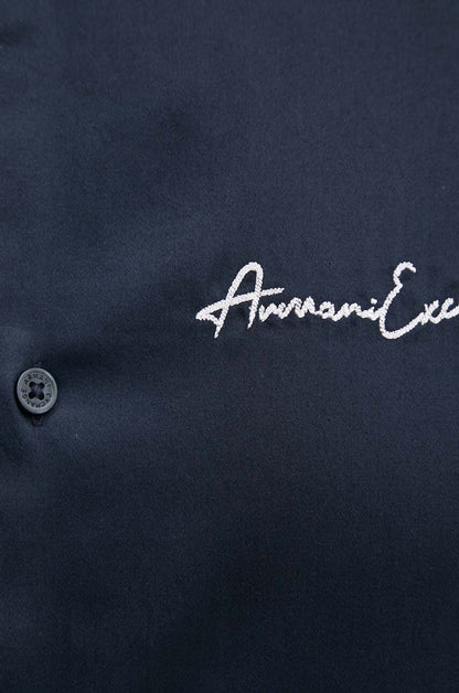 Armani Exchange Slim Fit Script Embroidered Shirt – Navy Blue