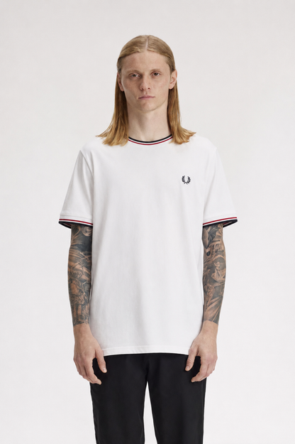 Fred Perry Twin Tipped Crew-Neck Cotton T-Shirt in White