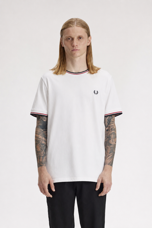Fred Perry Twin Tipped Crew-Neck Cotton T-Shirt in White