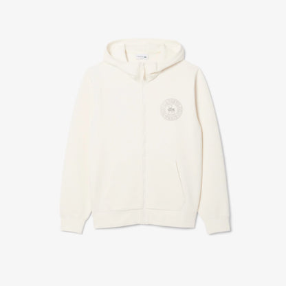 Lacoste Premium Full-Zip Hoodie - Tonal Embroidered Crocodile Badge (Cream/Off-White)