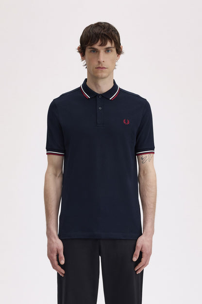 Fred Perry M3600 Twin Tipped Polo Shirt - Navy / White / Red