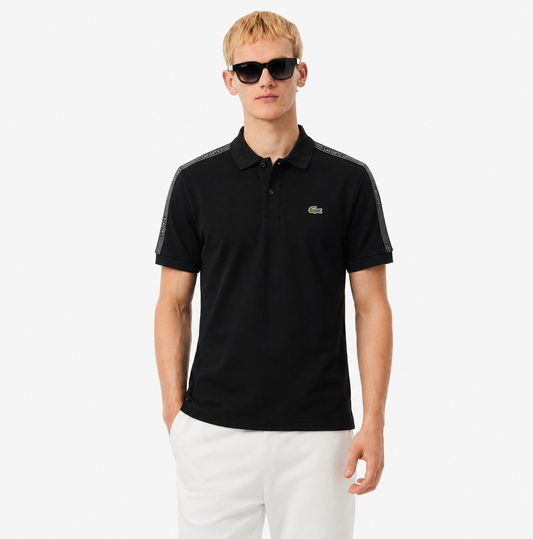 Lacoste Slim Fit Piqué Polo Shirt with Branded Shoulder Tape – Black