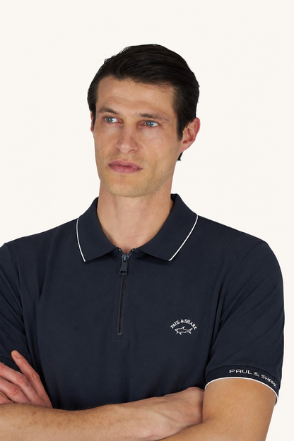 Paul & Shark Contrast Tipping Cotton Polo with Zipper